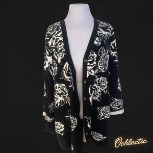 Isaac Mizrahi! live! Black and White floral cardigan
